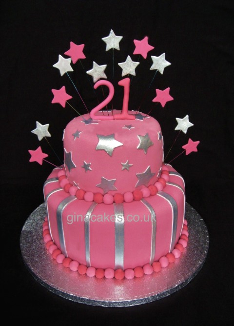 18th Birthday Pink & Silver stripes & Stars Cake