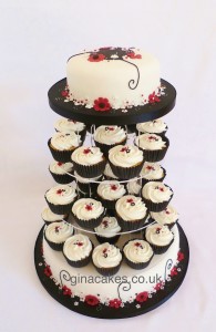 Black Pink White Wedding cake