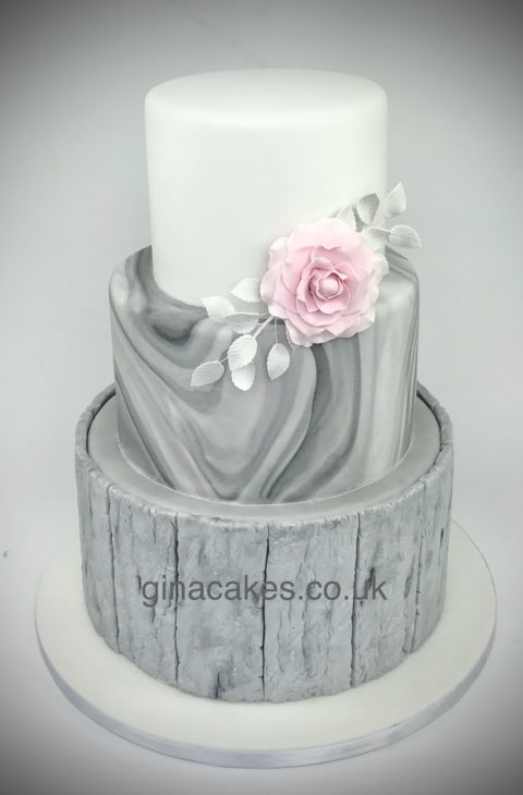 Grey and White Marble and wood wedding cake